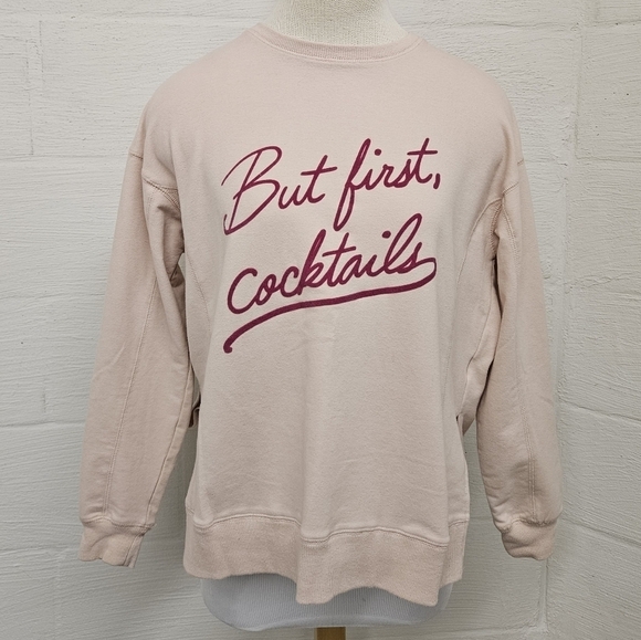 Wildfox But First Cocktails Crewneck Sweatshirt in Rose and Pink Size Small - Picture 2 of 10